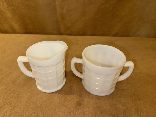 Juego de vasos de crema y leche de azúcar con patrón de celosía. Hazel Atlas Co. - Imagen 2 de 4