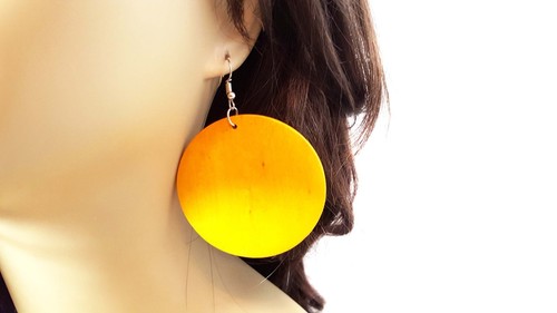 LARGE CIRCLE WOOD BOHEMIAN EARRINGS 2.25 INCH HOOP EARRINGS ASSORTED COLORS - Picture 7 of 17