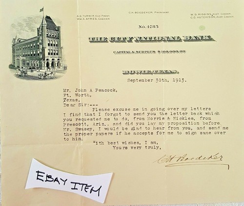 1913 Letterhead CITY NATIONAL BANK Bowie Texas C.H. Boedeker A.G. Turner - Picture 1 of 1