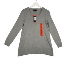 NEW DKNY Jeans Women's Med. Sweater Long Sleeve V-Neck Lightweight Heather Gray