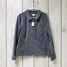 Christopher & Banks Women Gray Corduroy Stretch Full Zip Jacket Xl