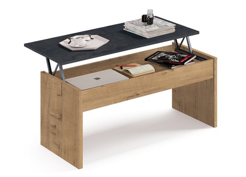 Mesa Centro Elevable Salon o Comedor en Roble Gold y Marmol 47-58 x 100 x 50 cm - Imagen 2 de 4