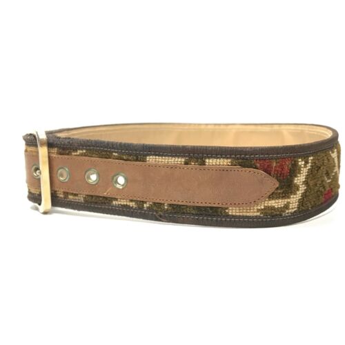 Women's Brown Beige Belt XS VTG Floral Tapestry Wide Gold Square Buckle Ladies - Picture 3 of 9