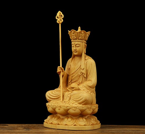Estatua de madera tallada a mano Ksitigarbha Boddhisattva 地藏王 - Imagen 2 de 4