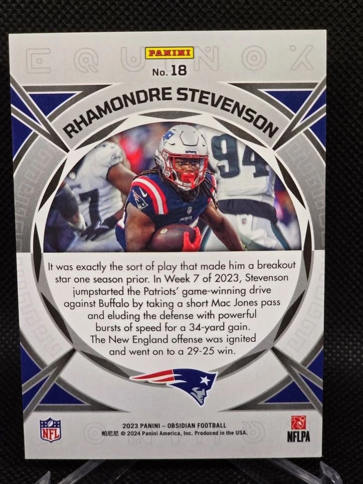 2023 Panini Obsidian International Rhamondre Stevenson #18 Equinox Red Flood NFL - Image 2 of 2