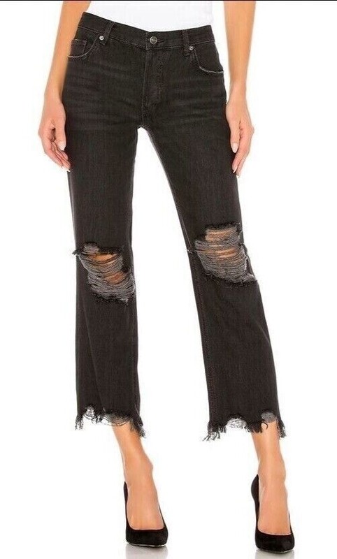 Free People - We The Free - Maggie Mid-Rise Straight Leg Black Jeans - Size 28.