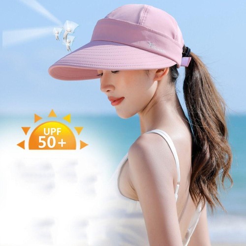 Women Sun Visor Hat Casual Large Wide Brim Uv Protection Summer Beach Travel-Cap - Picture 16 of 31
