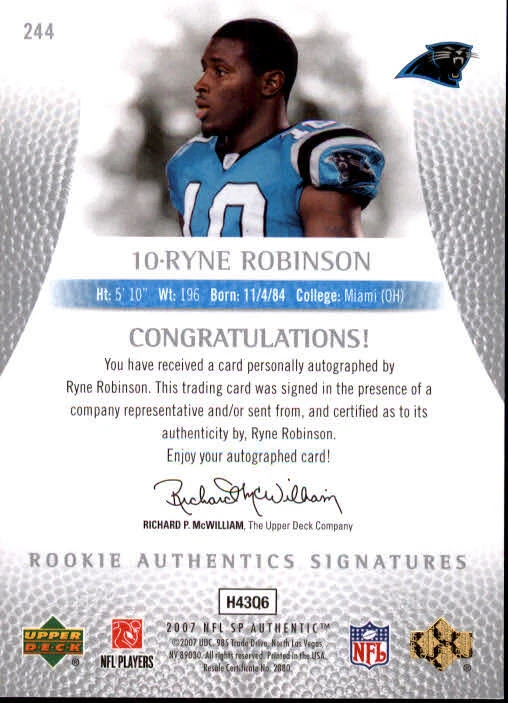 B0364- 2007 SP Authentic #244 Ryne Robinson RC Auto /999 - NM-MT - Image 2 of 2