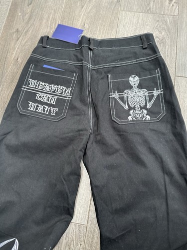 Vonvex Official Black Trousers Goth Skateboarding Skeleton Heaven Can Hait 30”W - Picture 7 of 11