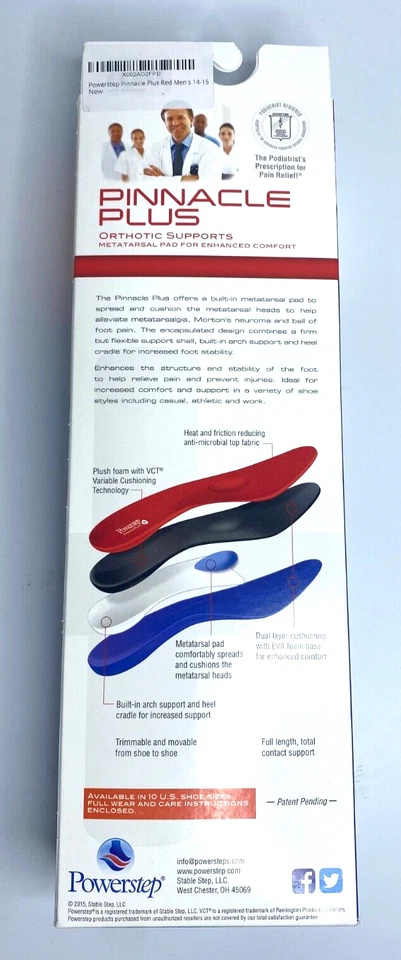 Almohadilla metatarsiana Powerstep Pinnacle Plus plantilla cómoda talla K, para hombre 14-15 EE. UU. Foto 2 de 4