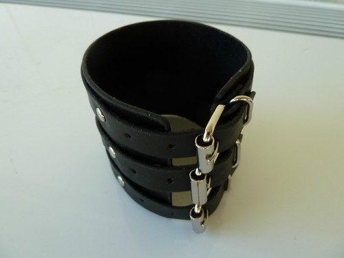 Mens/Womens leather Biker/Skull/Gothic/ quality black bracelets/wrist band, NWT - Picture 3 of 9