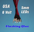 10 FLASHING LEDS 5mm PRE WIRED 6 VOLT BLUE BLINK 6V BLINKING
