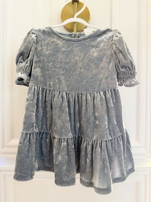 Baby GAP Gray Velvet Dress Toddler Girls 12-18M Tiered Swing Dress NWOT
