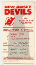 1991 NJ Devils Stanley Cup Playoffs Media/Photo Credential - Round 1