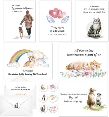 Pet Sympathy Cards Set - 24 Pack Sympathy Cards with Envelopes Stickers Sympathy