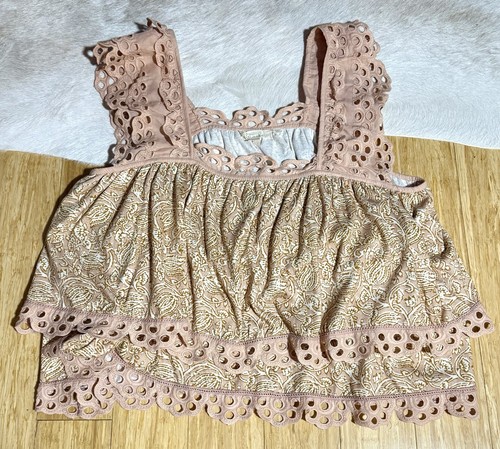 Anthropologie x Let Me Be Kiera Printed Eyelet Top Neutral Motiv Size XL Ruffles - Bild 6 von 9
