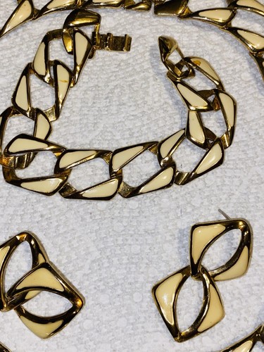 Napier? Cream Enamel &Gold Tone Necklace, Bracelet & Earrings Set-3-PCS - Picture 3 of 14
