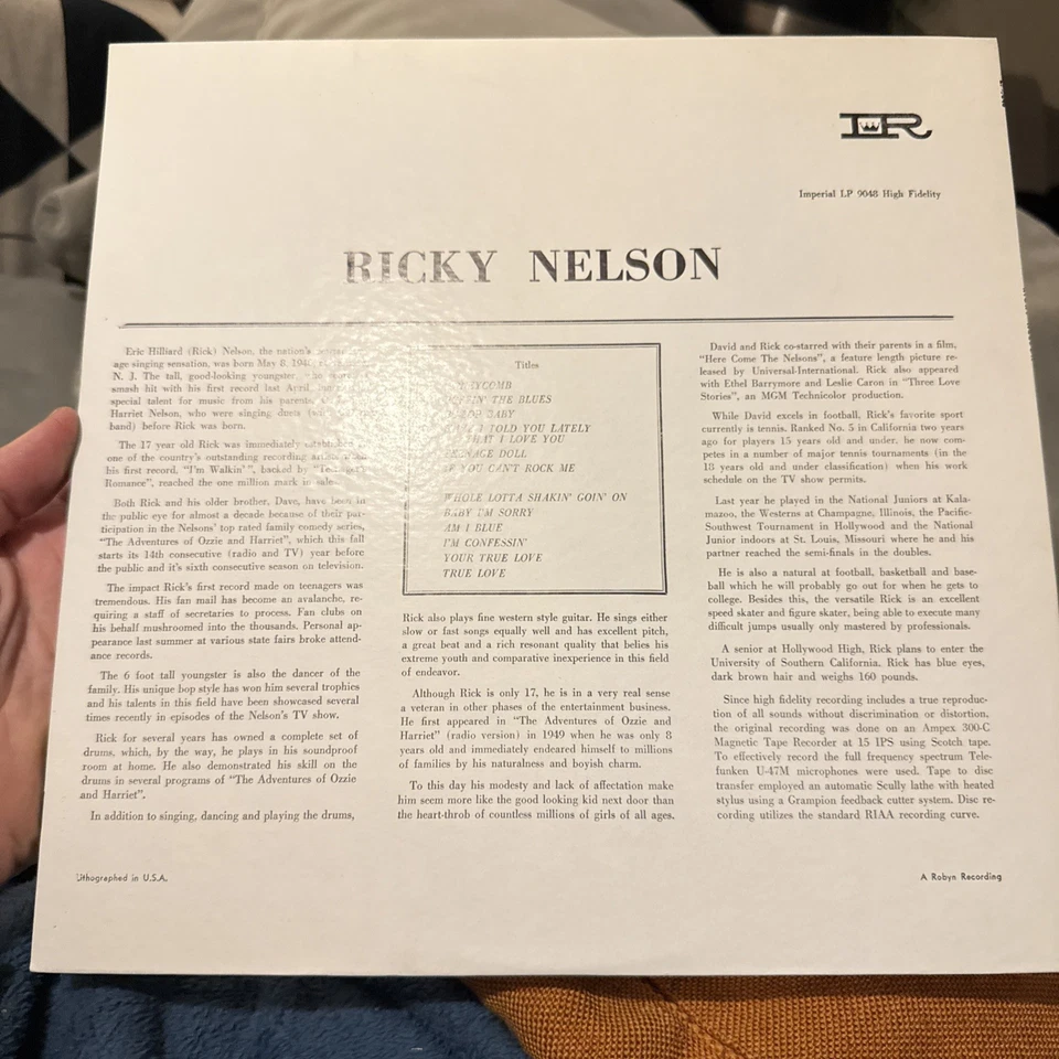 RICKY NELSON Ricky LP Record Imperial LP9048 US 1957 NM NM near mint rare! - Image 2 of 4