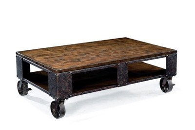 coffee table wood and metal with wheels and wheel lock