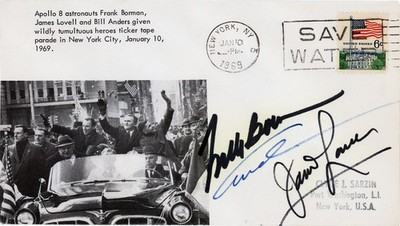 APOLLO 8 CREW SIGNED APOLLO 8 TICKER TAPE PARADE COVER - FULL CREW!!!