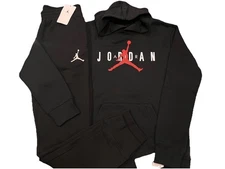 NWT NIKE AIR JORDAN BOY'S 2 PC SET BLACK HOODIE & JOGGERS SWEATPANTS L & XL