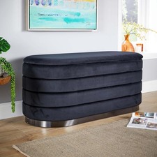 Velvet Black Storage Ottoman Storage Solution Bench Footstool Home Furniture