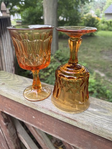 (2) VTG Noritake Perspective Amber Wine, Juice, Goblet Glasses, Orange Glass - Picture 2 of 10