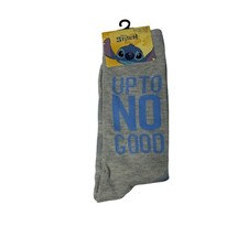 Disney Stitch Up To No Good Gray Crew Socks One Size Cartoon Novelty NWT