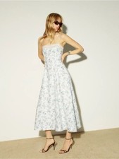 NEW Reformation Pomona Linen Lace Trim Midi Dress Nostalgia Floral | US 6 UK 10