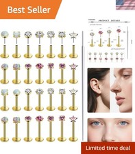 14K Gold Plated 16G 18G 20G Threadless Nose Rings Studs Flat Back Earrings St...