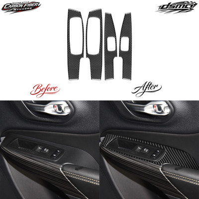 Real Carbon Fiber Interior Window Lift Panel Cover Trim For Jeep Cherokee 14-18