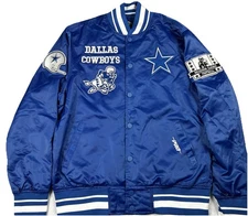 Dallas Cowboys Pro Standard Satin Bomber Jacket Mens Blue Large Button Down Rare
