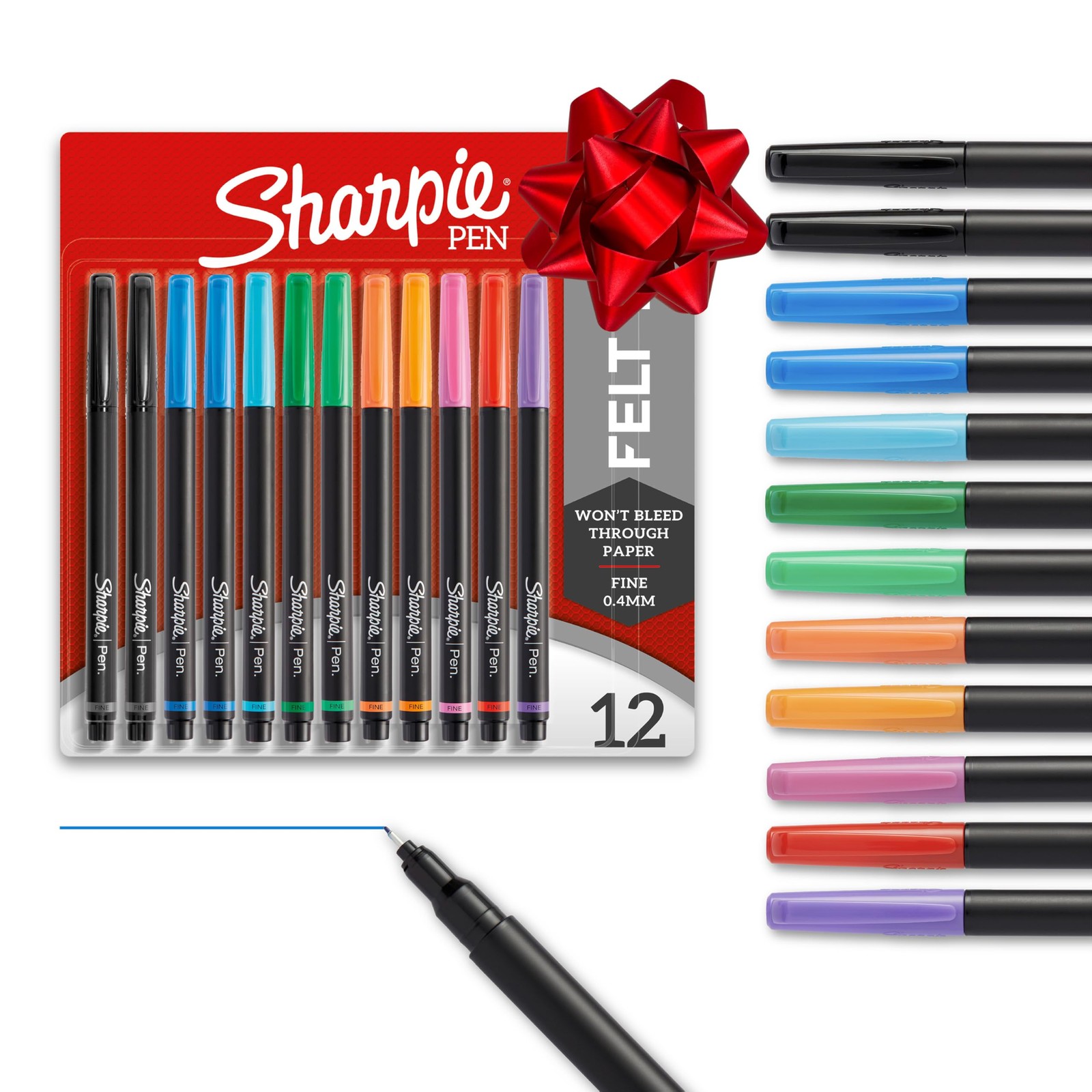 Sharpie Felt Tip Pens, Fine Point Pens (0.4mm), 12 Count, As