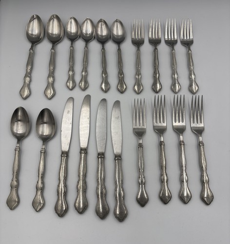 International Pewter Handle Flatware Litchfied 20 Pieces Fork Knife Spoon 4 Each