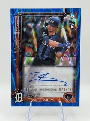 🔥 Trey Sweeney Rookie Blue RayWave Auto # /150 2025 Topps Chrome Tigers RC SN