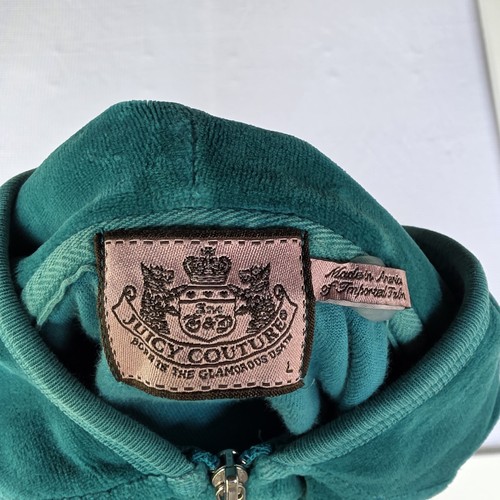 Juicy Couture Turquoise Velour Hoodie L Y2K Paris Hilton Zip Tracksuit Vintage - Picture 8 of 16