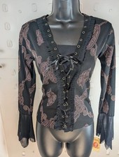 Y2K Pulsion Paris Lace Up Top – Mesh & Sparkle Paisley – Flared Cuffs – NWT