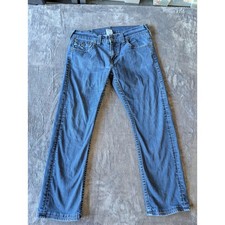 True Religion Mens Straight Leg Blue Denim Jeans Size 34 Made in USA Medium Wash