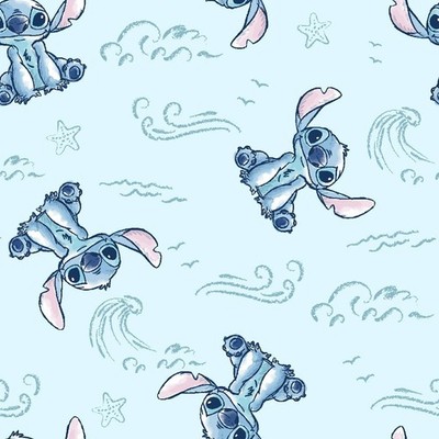 Stitch Blue Cotton Fabric BTY Disney Lilo Springs Creative Sketch Wave Angel