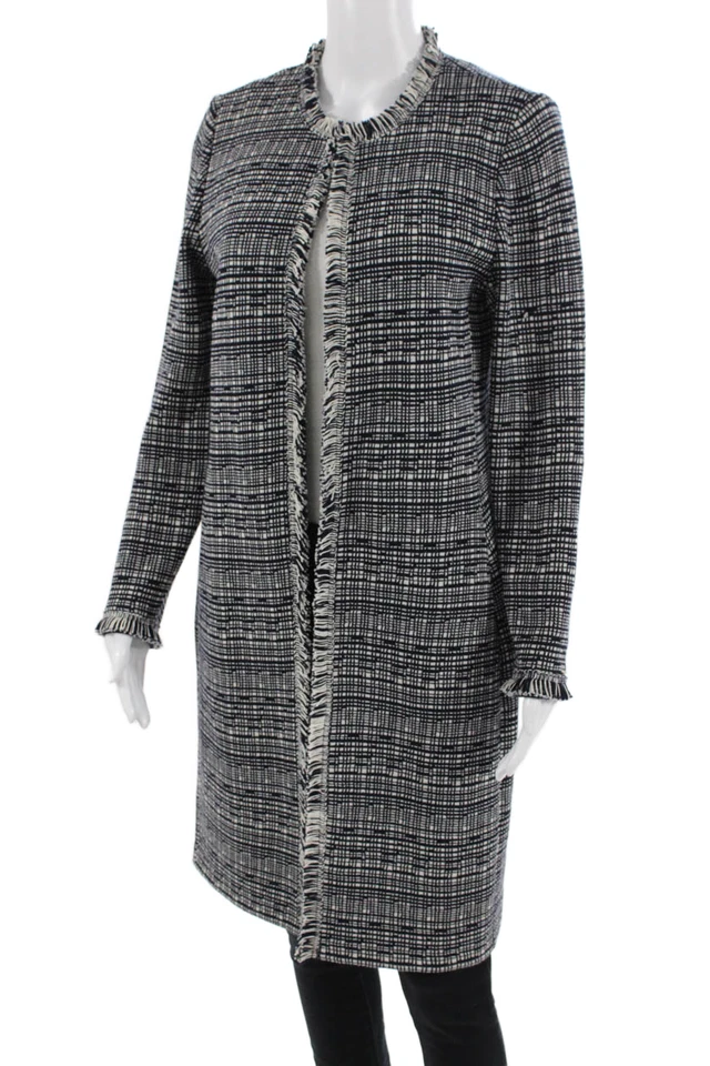 Abrigo St. John Collection By Marie Gris Mujer Negro Cuadros Mezcla Lana Talla 4 Foto 2 de 4