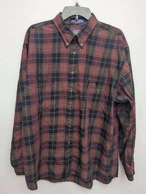 Z7 Pendleton XL Mason Red Brown Orange Plaid Flannel 100% Cotton Casual Work