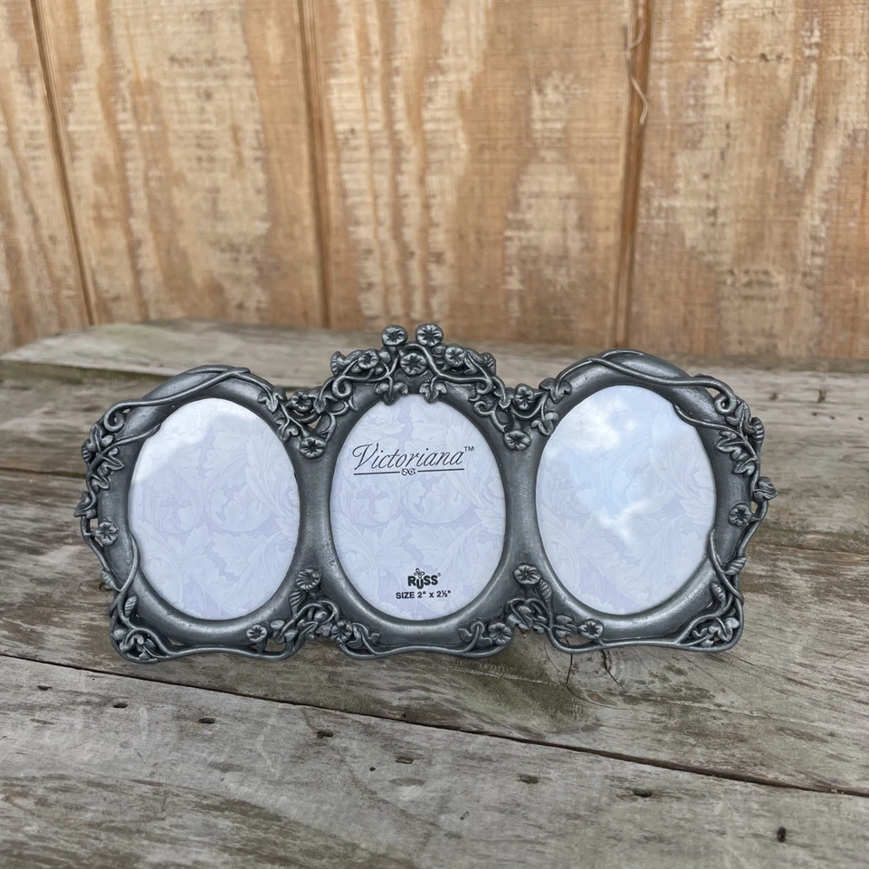 Marco de fotos RUSS 3 aberturas ovaladas floral metal mini estilo victoriano Foto 2 de 4