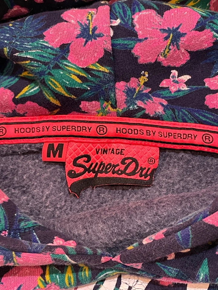 Moletom com capuz feminino SUPERDRY floral clássico Reino Unido M grosso e quente ajuste regular - Imagem 3 de 4