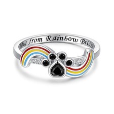 Rainbow Bridge Dog Memorial Rings Sterling Silver Pet Cat Paw Print Puppy Rin...