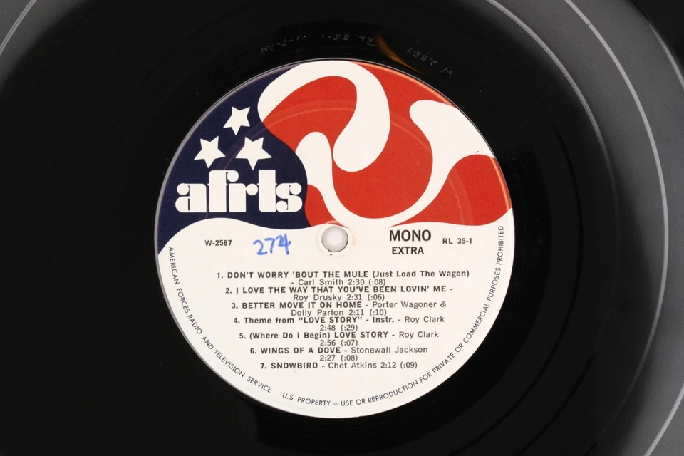 1971 AFRTS Transcription LP RL 35‑1 W2587 W2588 Country Pop Love Story Snowbird - Image 4 of 4