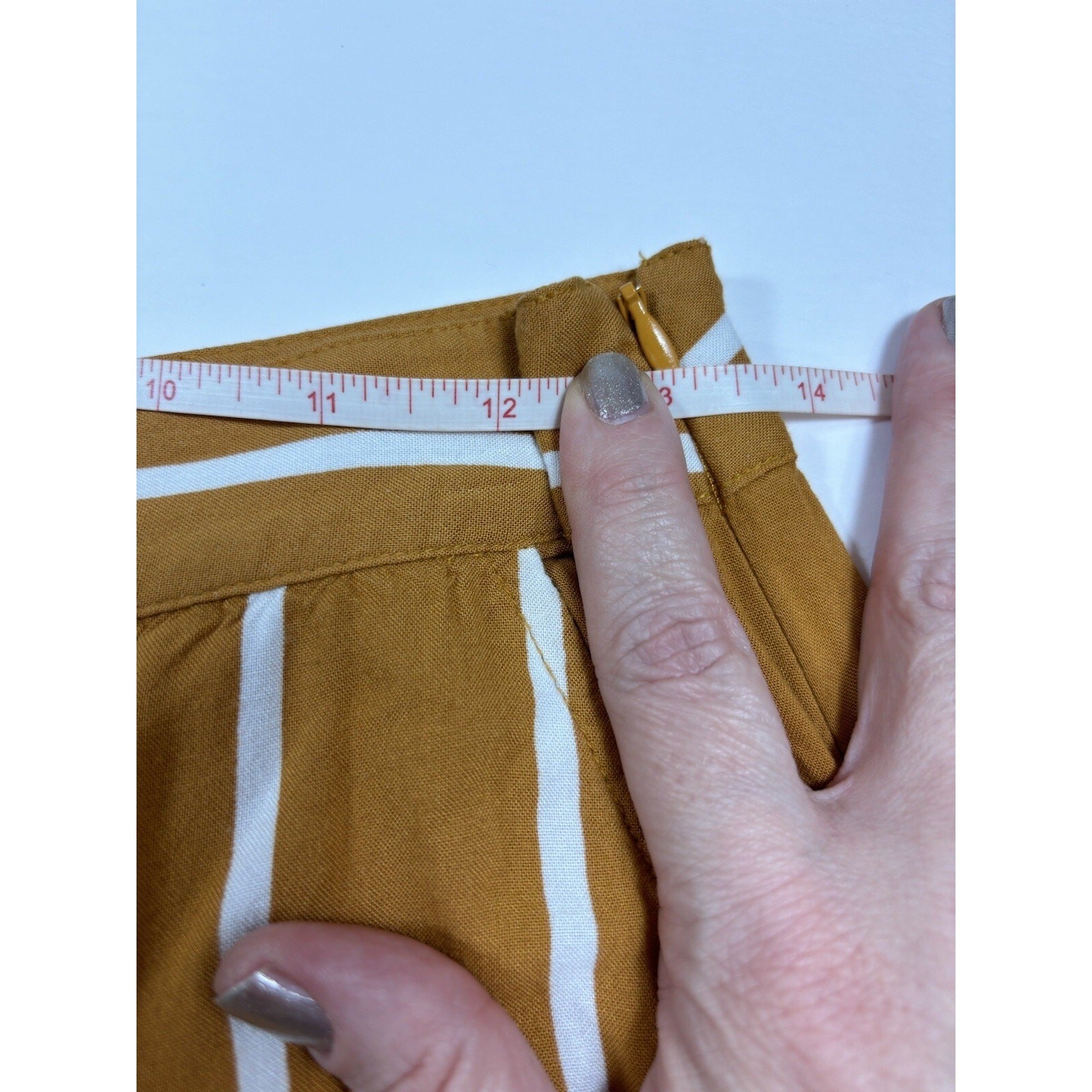 MNG Suit Mango Cropped Pants Gold Yellow White Stripe XS Pockets Wide Leg thumbnail 3