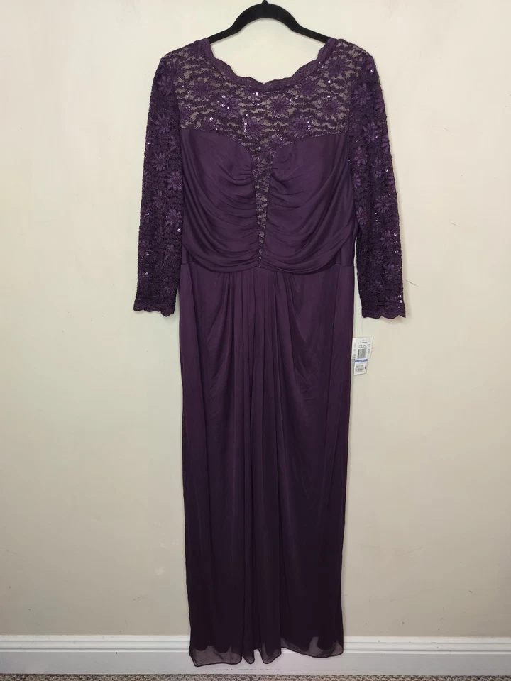 Alex Evenings Lace Gown Maxi Dress Size 18 Womens Plum Purple Gathered Flowy - Image 2 of 4