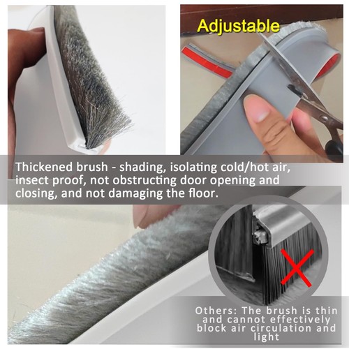 Door Sweep for Bottom of Door, Adhesive Silicone Rubber Door Sweep with Brush... - 第 2/8 張圖片