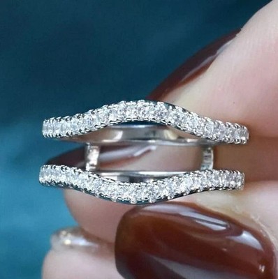 1/4Ct Round DEF Real Moissanite Enhancer Wrap Guard Ring 14K white Gold Plated