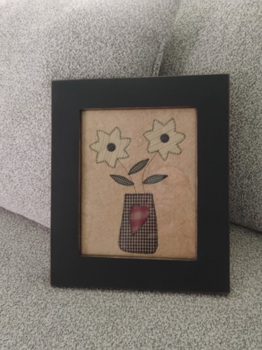 flowers Check Fabric, wall decor, gift,new home, Fabric art, Country Wood Frame - Picture 3 of 4